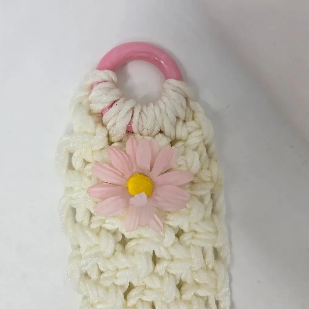 Macrame Handmade Decorative Vintage Towel Ring White Pink Floral Accent 21